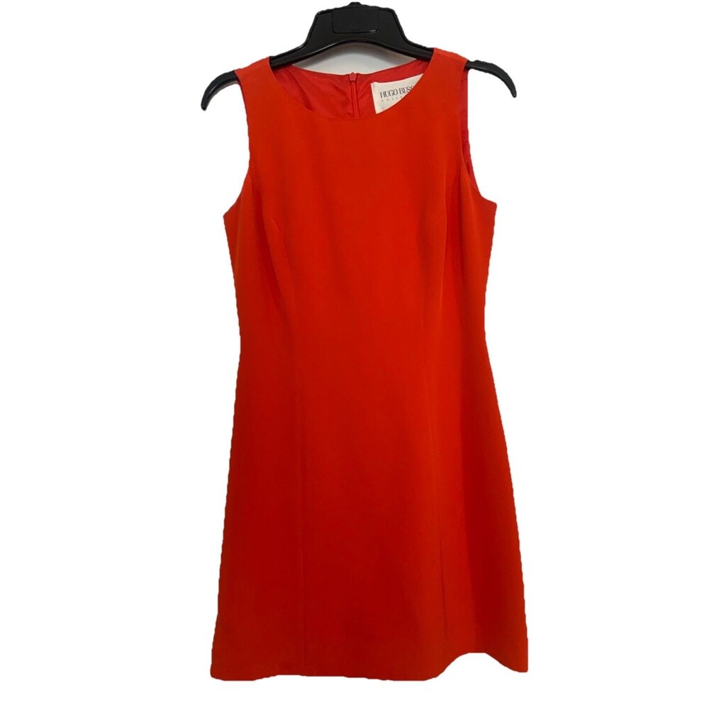 Vtg 1990s Hugo Buscati Form Fitting Dress Silk Sheath Lined Sz 2 Bright Orange